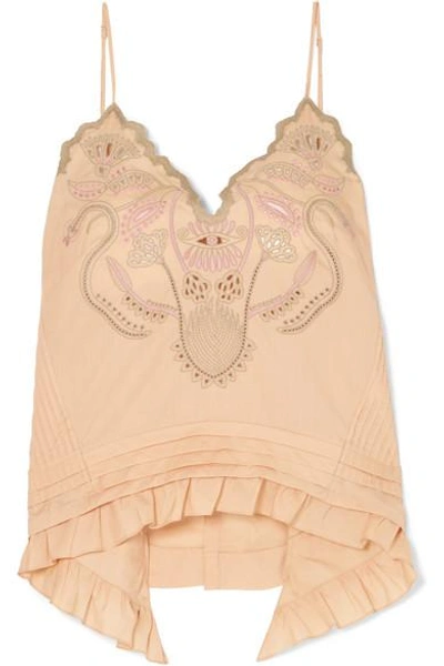 Shop Chloé Embroidered Cotton-voile Camisole In Beige