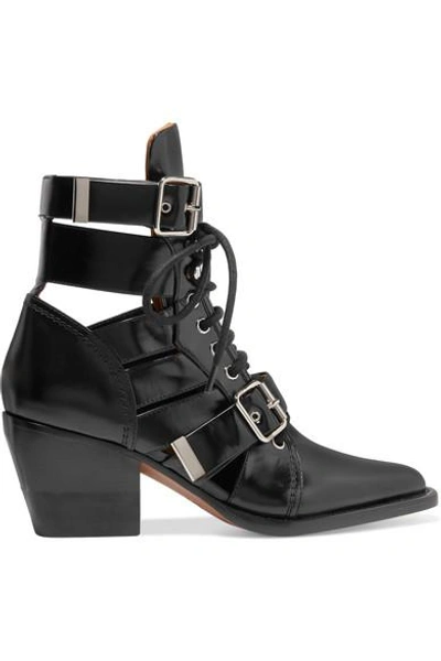 Chloé Rylee Cutout Glossed-leather Ankle Boots In Black | ModeSens