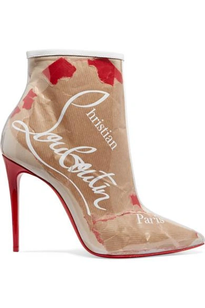 Shop Christian Louboutin So Kate 100 Logo-print Pvc Ankle Boots In Beige
