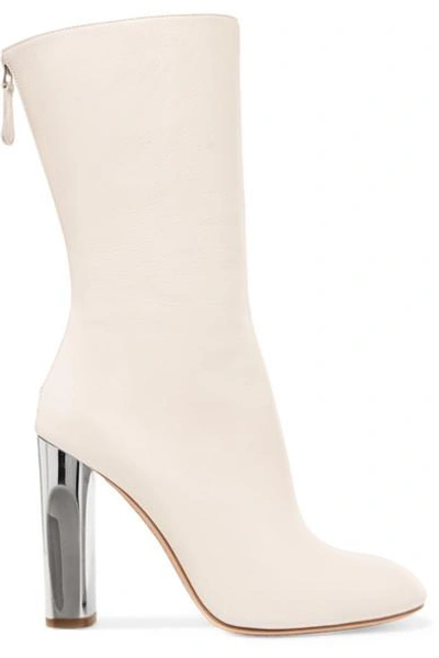 Shop Alexander Mcqueen Leather Boots In Ivory