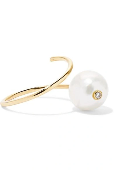 Shop Grace Lee 14-karat Gold, Pearl And Diamond Ring