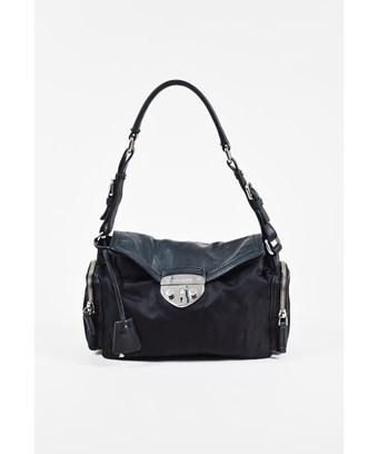 prada black handbag silver hardware