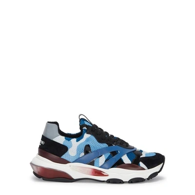Shop Valentino Bounce Camouflage-print Mesh Trainers In Blue