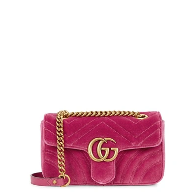 Shop Gucci Gg Marmont Mini Velvet Shoulder Bag In Rose