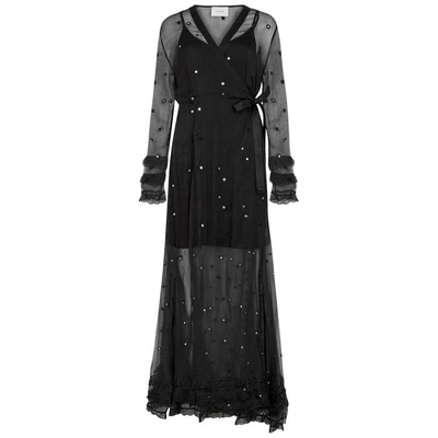 Shop We Are Leone Black Embellished Chiffon Wrap Dress