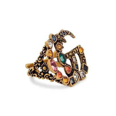 Shop Gucci Gg Marmont Crystal-embellished Ring In Multicoloured
