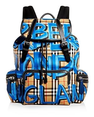 Shop Burberry Graffiti Logo Print Vintage Check Backpack In Multi