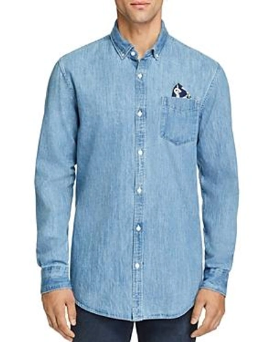 Shop Scotch & Soda Pocket Square-accented Denim Button-down Shirt In Washed Indigo
