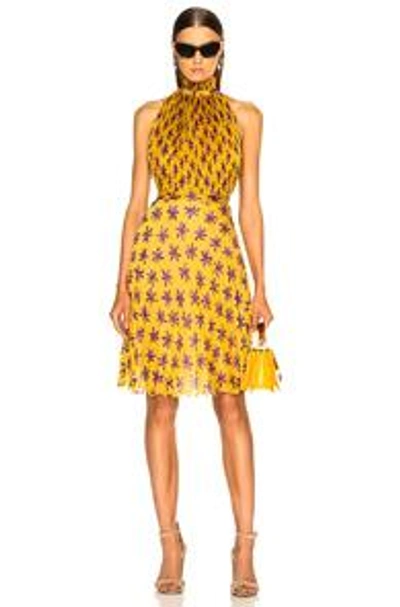 Shop Raquel Diniz Giovanna Mini Dress In Yellow Silk Flower