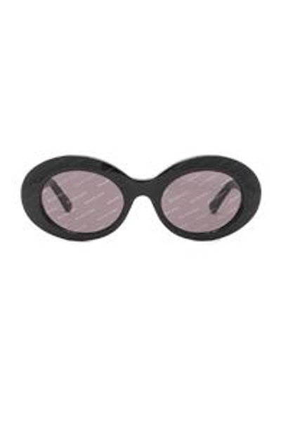Shop Balenciaga Oval Logomania Sunglasses In Black & Smoke