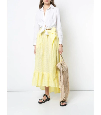 Shop Lisa Marie Fernandez Nicole Eyelet Midi Skirt In Yellow