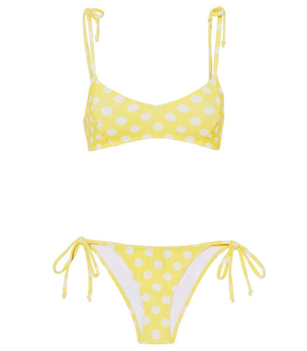 Lisa Marie Fernandez Nicole Crepe Tie Polka Dot Bikini In Yellow | ModeSens