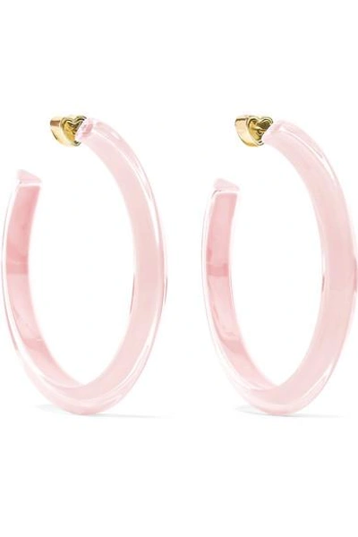 Shop Alison Lou Medium Jelly 14-karat Gold-plated, Enamel And Lucite Hoop Earrings In Bubblegum