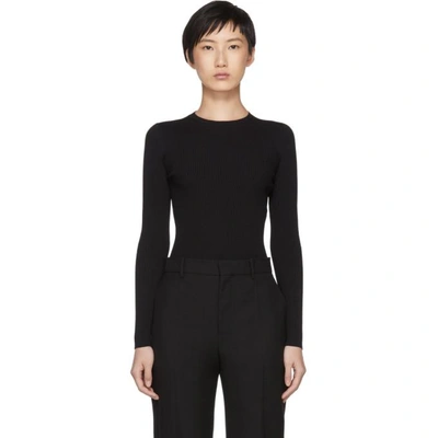 Shop Balenciaga Black Fine Rib Knit Logo Crewneck Sweater In 1000 Black