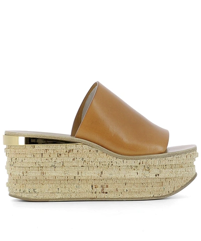 Shop Chloé Brown Leather Wedge Shoes