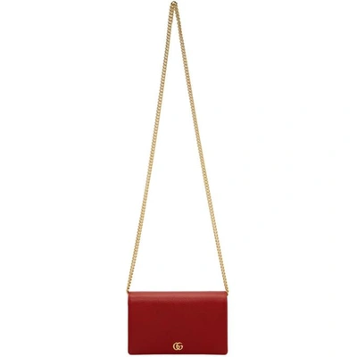 Shop Gucci Red Small Marmont Chain Bag In 6433 Red