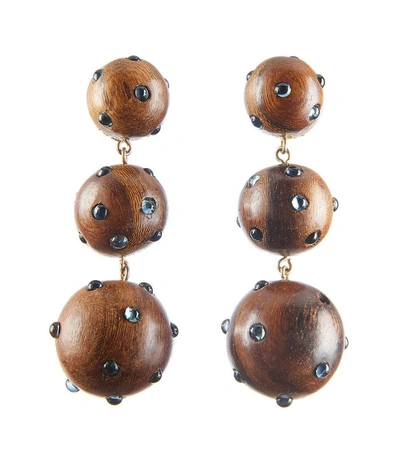 Shop Rebecca De Ravenel Brown Three Drop Wooden Earrings