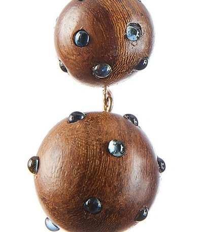 Shop Rebecca De Ravenel Brown Three Drop Wooden Earrings