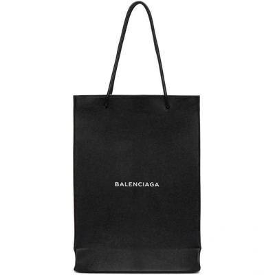 Shop Balenciaga Black Logo Shopper Tote In 1060blk/wht