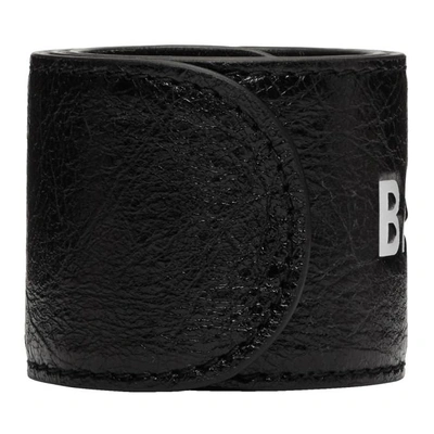Shop Balenciaga Black Leather Cycle Bracelet In 1090 Blk/wh