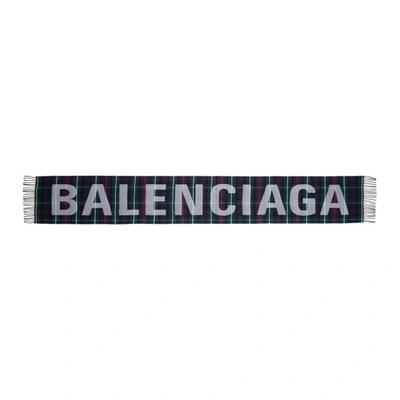 Shop Balenciaga Multicolor Tartan Logo Scarf In 3068 Gre/bl