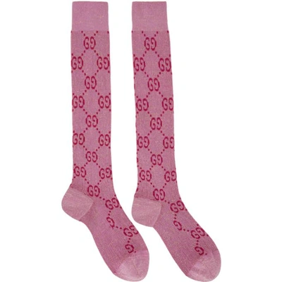 Shop Gucci Pink & Red Gg Supreme Socks In 5872 Pink