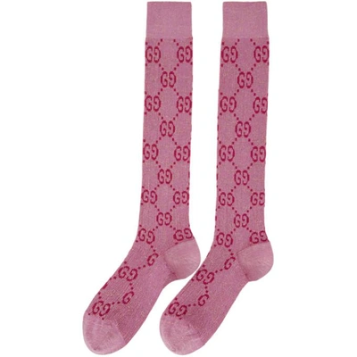 Shop Gucci Pink & Red Gg Supreme Socks In 5872 Pink