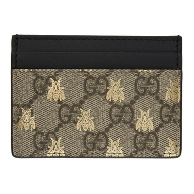 Shop Gucci Beige And Black Gg Supreme Bees Card Holder In 8319 Beige