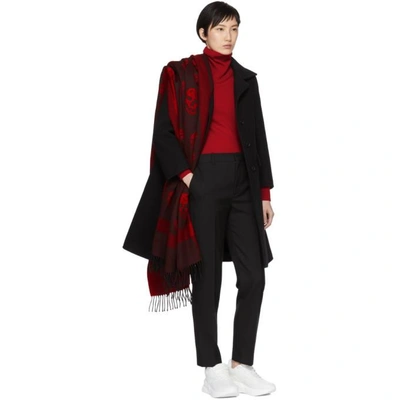 Shop Alexander Mcqueen Black And Red Skull Scarf In 1074 - Bl/r