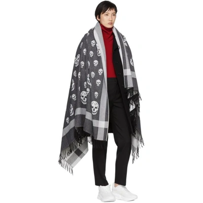 Shop Alexander Mcqueen Black And Off-white Skull Scarf In 1078 - Bl/i