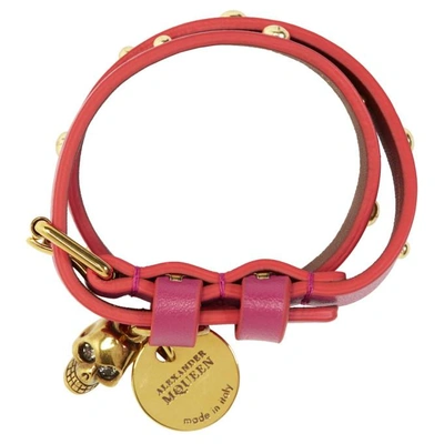 Shop Alexander Mcqueen Pink Studded Skull Double Wrap Bracelet In 5415 - Dp O