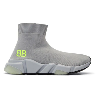Shop Balenciaga Grey Bb Speed High-top Sneakers