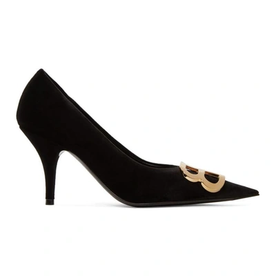 Shop Balenciaga Black Velvet Bb Heels In 1000 Black