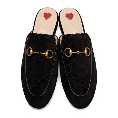 Shop Gucci Black Velvet Gg Princetown Slippers