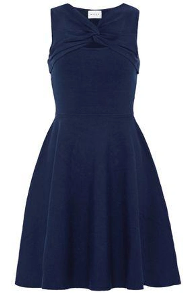 Shop Milly Woman Twist-front Cutout Stretch-knit Dress Navy