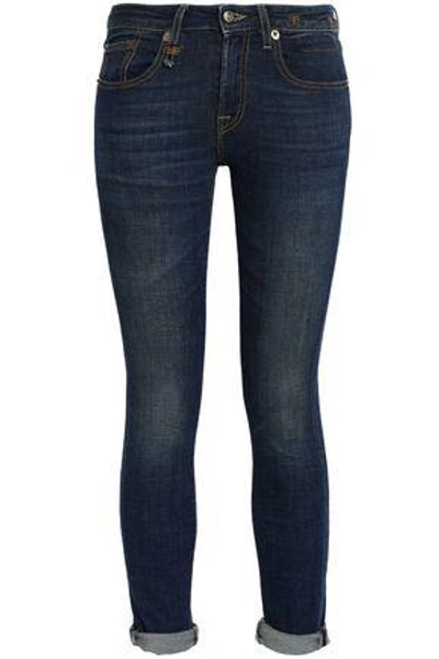 Shop R13 Kate Cropped Mid-rise Skinny Jeans In Dark Denim