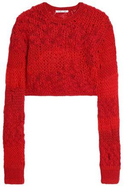 Shop Helmut Lang Woman Cropped Open-knit Wool-blend Sweater Red