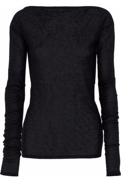Shop Rag & Bone Satin-trimmed Ribbed-knit Top In Black