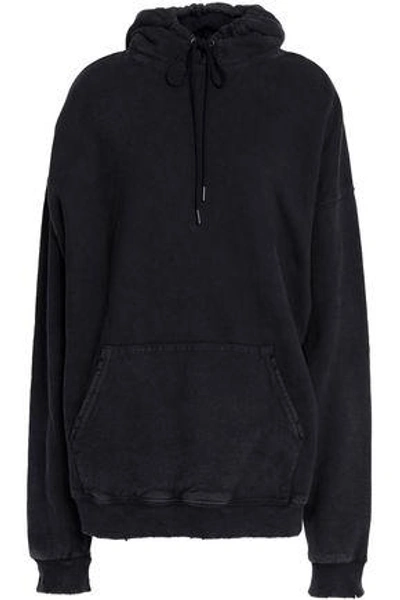 Shop R13 Woman Distressed French Cotton-terry Hoodie Black