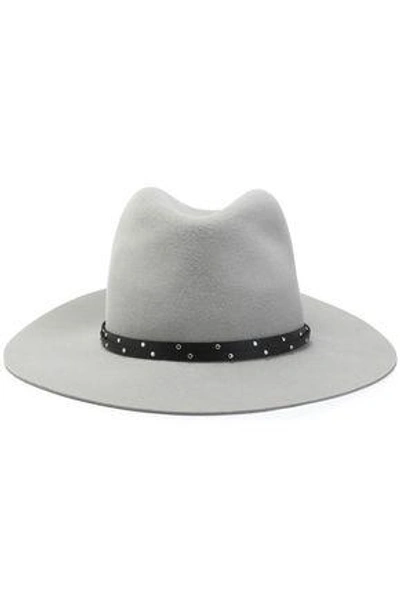 Shop Rag & Bone Woman Studded Leather-trimmed Wool-felt Fedora Light Gray