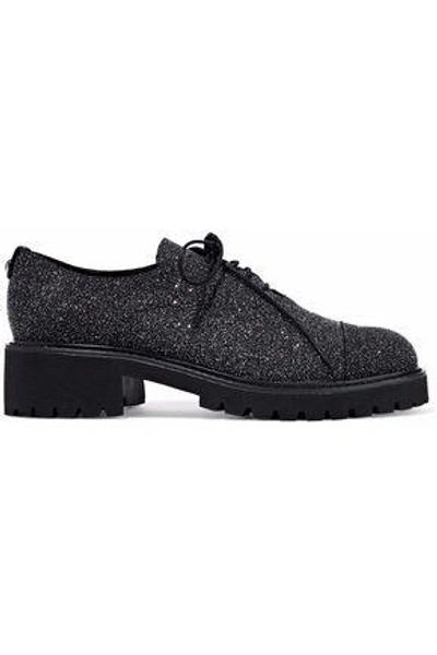 Shop Giuseppe Zanotti Woman Glittered Leather Brogues Black