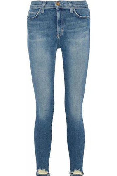 Shop Current Elliott Woman Distressed High-rise Skinny Jeans Mid Denim