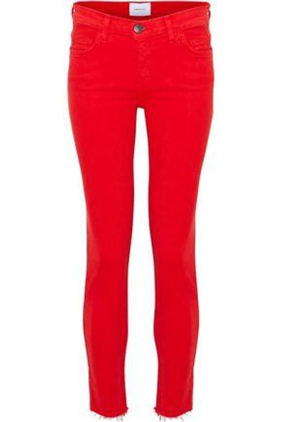 Shop Current Elliott Mid-rise Skinny Jeans In Red