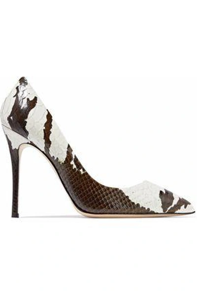 Shop Giuseppe Zanotti Metallic Snake-effect Leather Pumps In Dark Brown