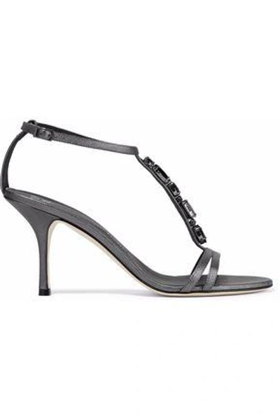 Shop Giuseppe Zanotti Crystal-embellished Leather Sandals In Anthracite