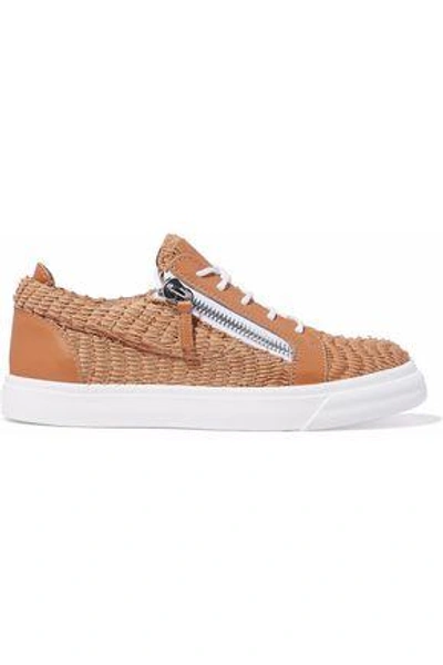 Shop Giuseppe Zanotti Woman London Printed Smooth And Snake-effect Leather Sneakers Camel