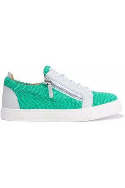 Shop Giuseppe Zanotti London Printed Smooth And Snake-effect Leather Sneakers In Jade