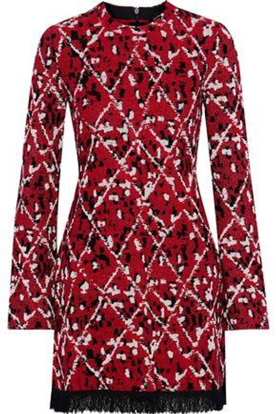 Shop Proenza Schouler Woman Fringe-trimmed Jacquard-knit Tunic Crimson