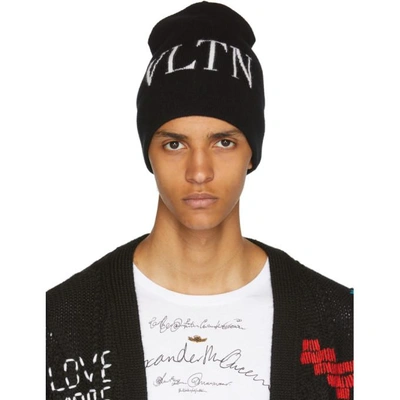 Shop Valentino Black  Garavani Vltn Beanie In 0no Black