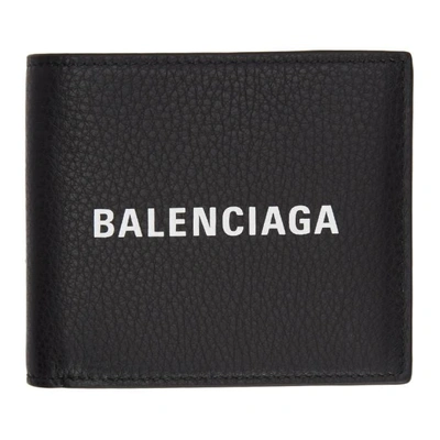 Shop Balenciaga Black Logo Everyday Wallet In 1060blkwht